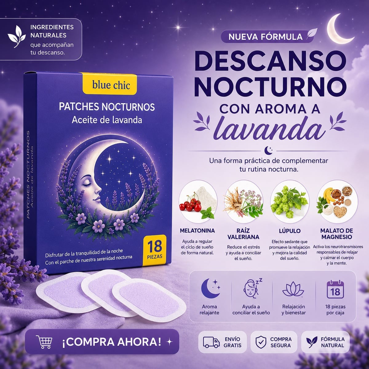 🌙 PARCHES NOCTURNOS BLUE CHIC - 36 PARCHES AL PRECIO DE 18