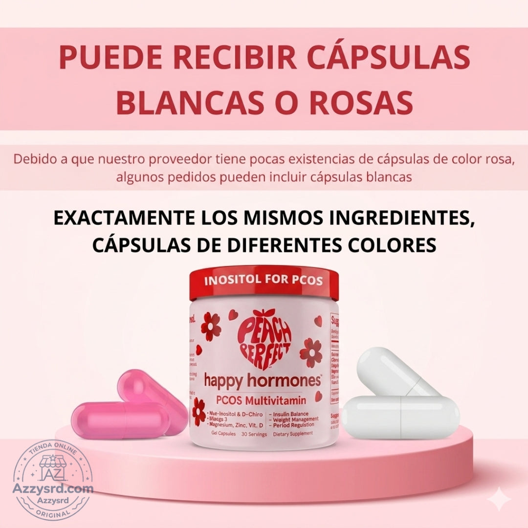 🍑✨ Peach Perfect™ Happy Hormones Formula 🌸💖 | Mio-Inositol + D-Chiro 40:1 🧬 Omega-3, Vitamina D3, Magnesio y Zinc ⚡ Apoya el balance hormonal, energía, mood y bienestar femenino 🌿 120 Cápsulas Premium 💊