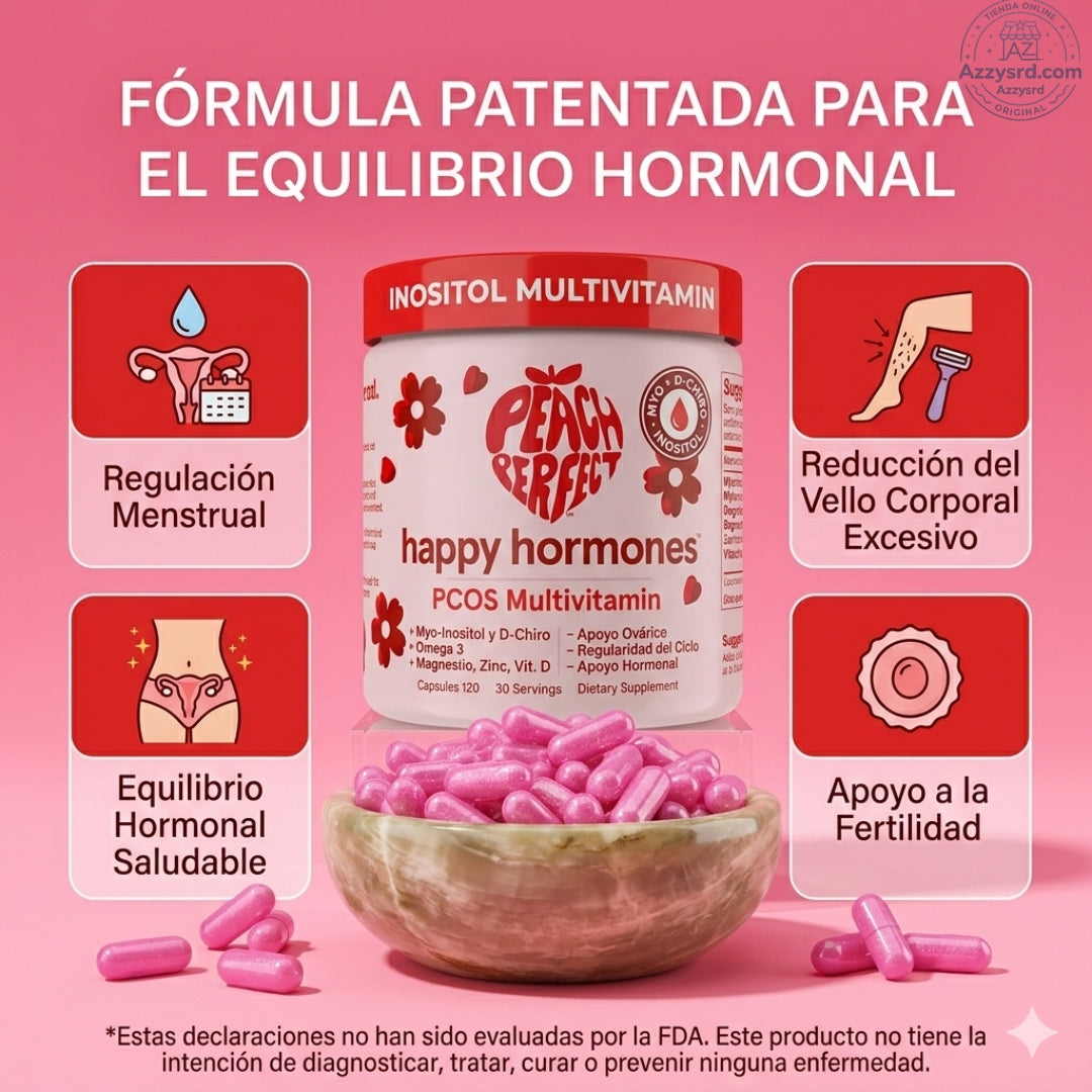 🍑✨ Peach Perfect™ Happy Hormones Formula 🌸💖 | Mio-Inositol + D-Chiro 40:1 🧬 Omega-3, Vitamina D3, Magnesio y Zinc ⚡ Apoya el balance hormonal, energía, mood y bienestar femenino 🌿 120 Cápsulas Premium 💊