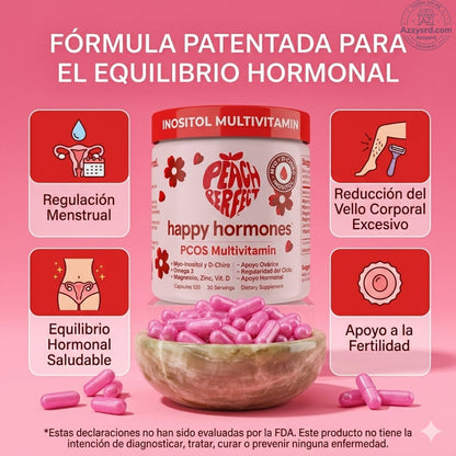 🍑✨ Peach Perfect™ Happy Hormones Formula 🌸💖 | Mio-Inositol + D-Chiro 40:1 🧬 Omega-3, Vitamina D3, Magnesio y Zinc ⚡ Apoya el balance hormonal, energía, mood y bienestar femenino 🌿 120 Cápsulas Premium 💊