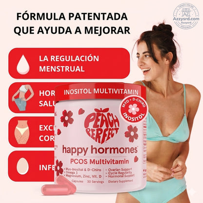 🍑✨ Peach Perfect™ Happy Hormones Formula 🌸💖 | Mio-Inositol + D-Chiro 40:1 🧬 Omega-3, Vitamina D3, Magnesio y Zinc ⚡ Apoya el balance hormonal, energía, mood y bienestar femenino 🌿 120 Cápsulas Premium 💊