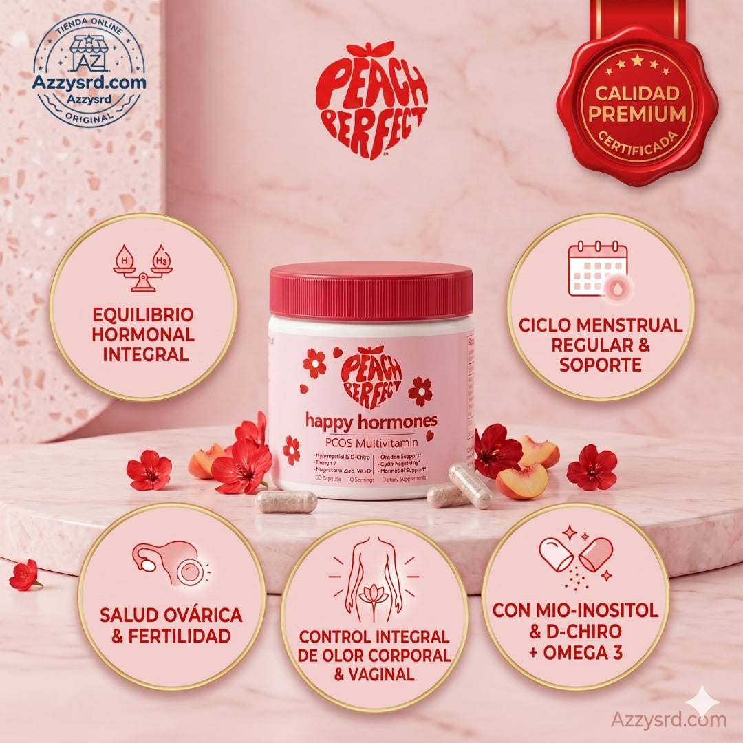 🍑✨ Peach Perfect™ Happy Hormones Formula 🌸💖 | Mio-Inositol + D-Chiro 40:1 🧬 Omega-3, Vitamina D3, Magnesio y Zinc ⚡ Apoya el balance hormonal, energía, mood y bienestar femenino 🌿 120 Cápsulas Premium 💊
