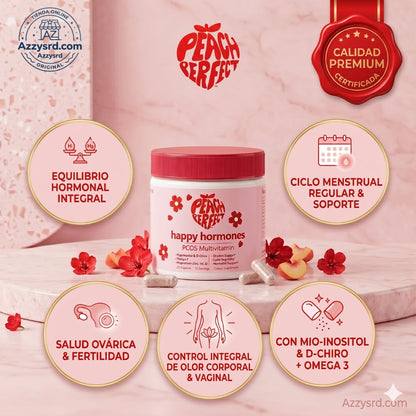 🍑✨ Peach Perfect™ Happy Hormones Formula 🌸💖 | Mio-Inositol + D-Chiro 40:1 🧬 Omega-3, Vitamina D3, Magnesio y Zinc ⚡ Apoya el balance hormonal, energía, mood y bienestar femenino 🌿 120 Cápsulas Premium 💊