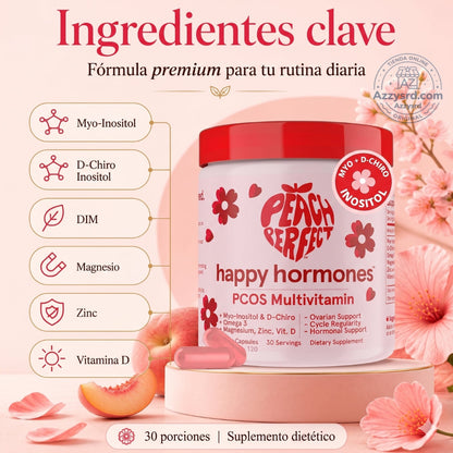 🍑✨ Peach Perfect™ Happy Hormones Formula 🌸💖 | Mio-Inositol + D-Chiro 40:1 🧬 Omega-3, Vitamina D3, Magnesio y Zinc ⚡ Apoya el balance hormonal, energía, mood y bienestar femenino 🌿 120 Cápsulas Premium 💊