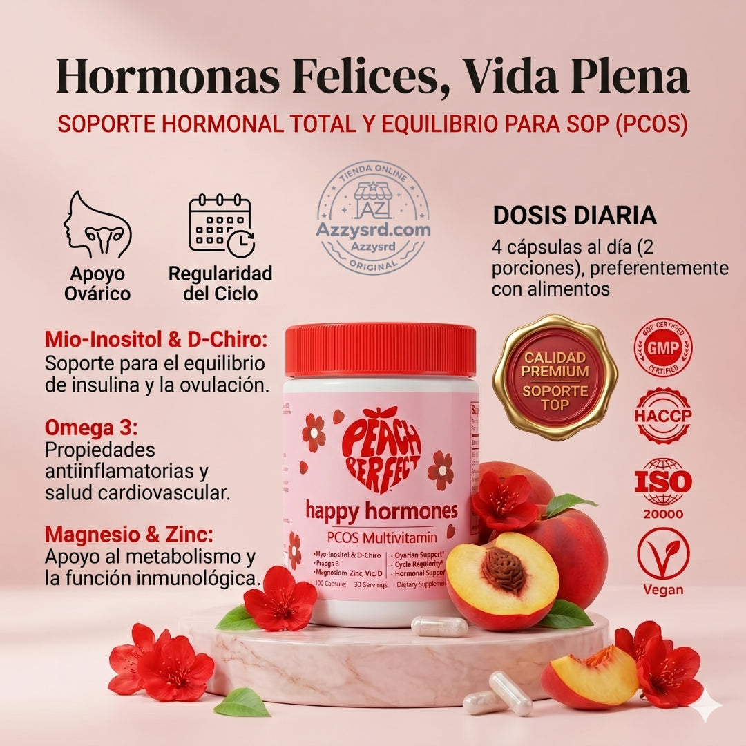 🍑✨ Peach Perfect™ Happy Hormones Formula 🌸💖 | Mio-Inositol + D-Chiro 40:1 🧬 Omega-3, Vitamina D3, Magnesio y Zinc ⚡ Apoya el balance hormonal, energía, mood y bienestar femenino 🌿 120 Cápsulas Premium 💊