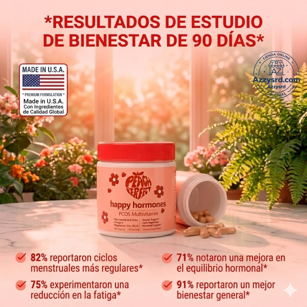 🍑✨ Peach Perfect™ Happy Hormones Formula 🌸💖 | Mio-Inositol + D-Chiro 40:1 🧬 Omega-3, Vitamina D3, Magnesio y Zinc ⚡ Apoya el balance hormonal, energía, mood y bienestar femenino 🌿 120 Cápsulas Premium 💊