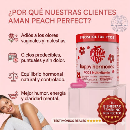 🍑✨ Peach Perfect™ Happy Hormones Formula 🌸💖 | Mio-Inositol + D-Chiro 40:1 🧬 Omega-3, Vitamina D3, Magnesio y Zinc ⚡ Apoya el balance hormonal, energía, mood y bienestar femenino 🌿 120 Cápsulas Premium 💊