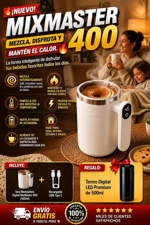MixMaster 400: Taza Mezcladora Digital USB 400ml + REGALO: Termo Digital 500ml