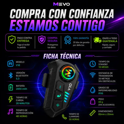 🔊 Intercomunicador v10  Bluetooth para tus rutas diarias  2X1🏍️