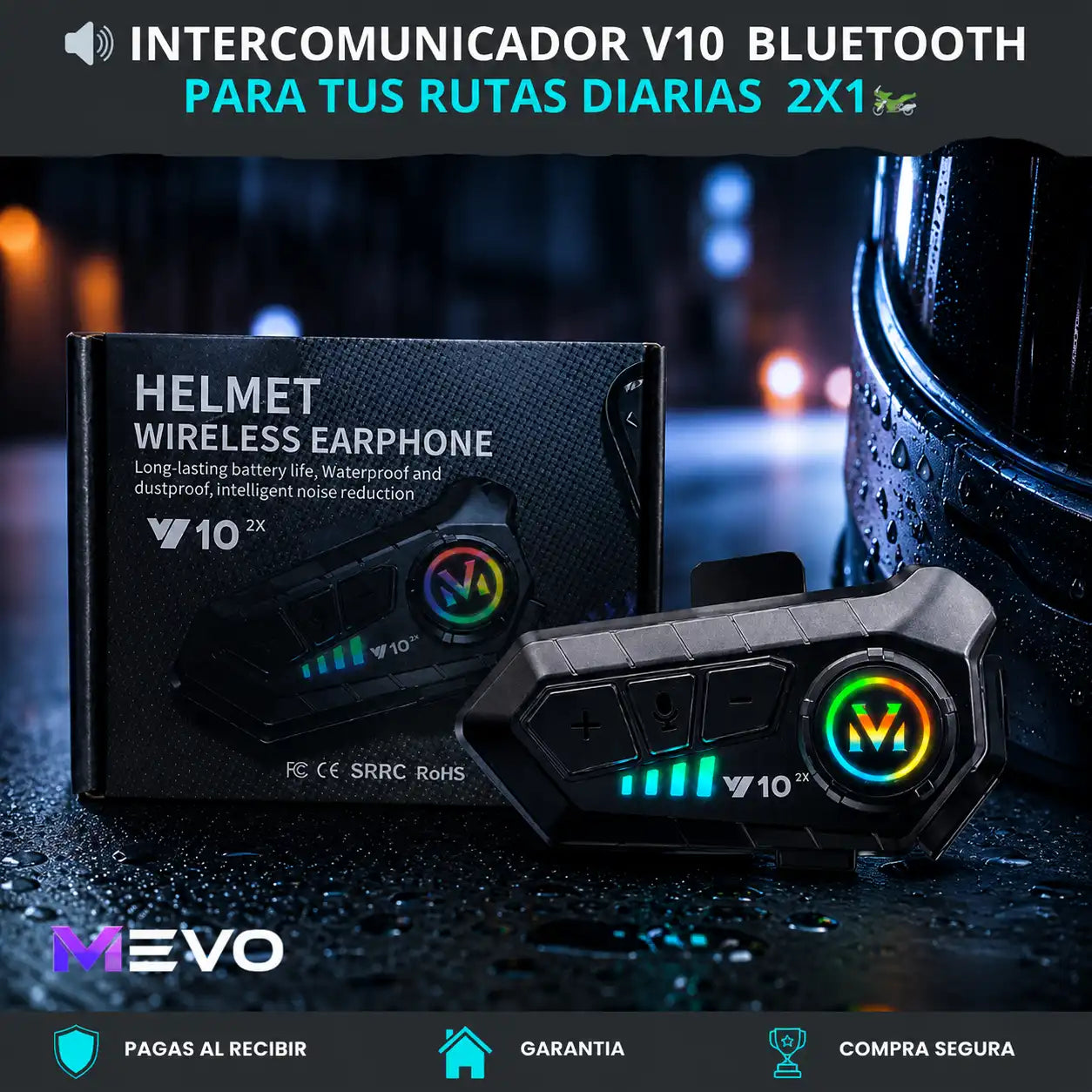 🔊 Intercomunicador v10  Bluetooth para tus rutas diarias  2X1🏍️
