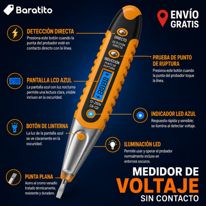 Detector de Voltaje para Electricistas ⚡️, Con Pantalla LCD, AC DC 12-250V