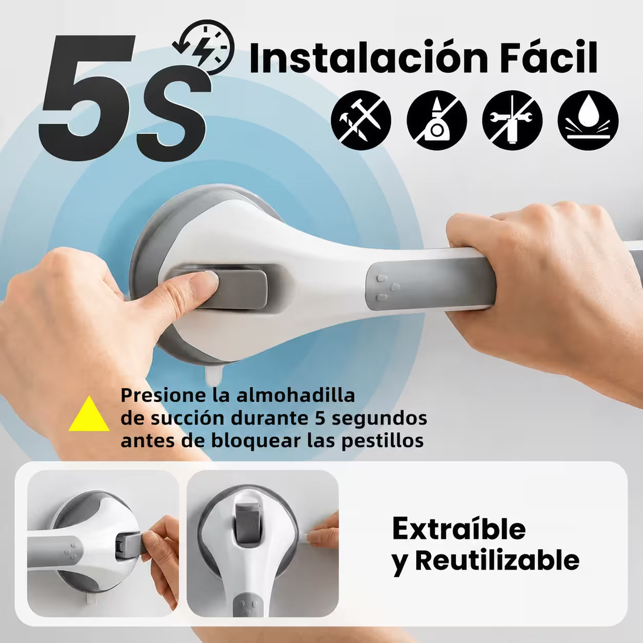 🛁 BARRA DE SEGURIDAD CON VENTOSAS PARA BAÑO