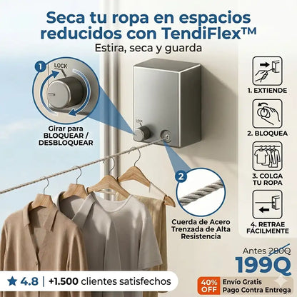 Tendedero Retráctil de Pared con Kit de Instalación | ENVÍO GRATIS📦