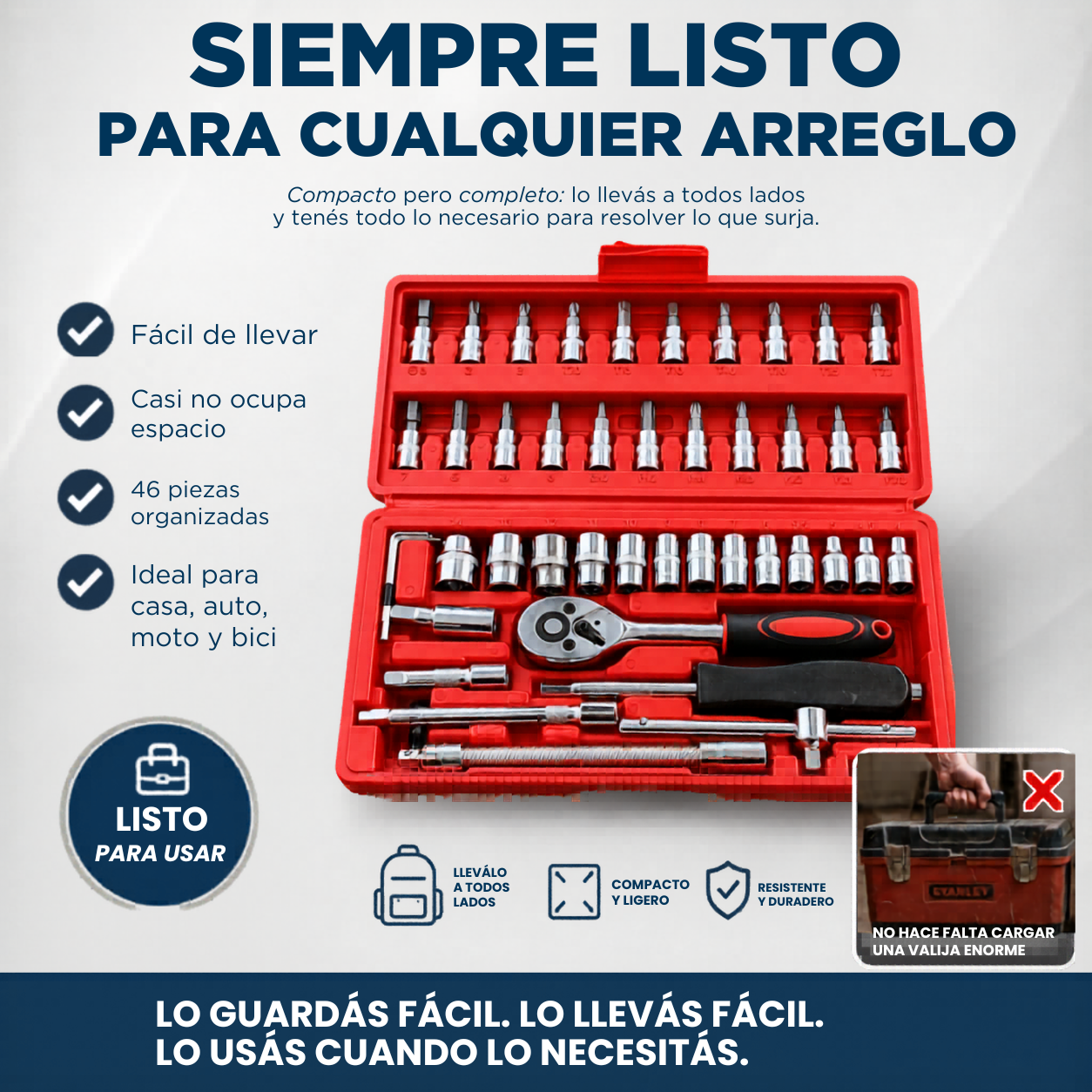 🔧 SET DE LLAVES DE DADO 46 PIEZAS PROFESIONAL