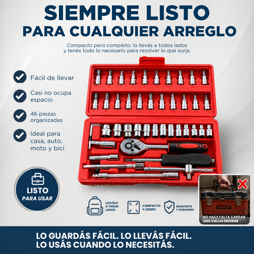 🔧 SET DE LLAVES DE DADO 46 PIEZAS PROFESIONAL